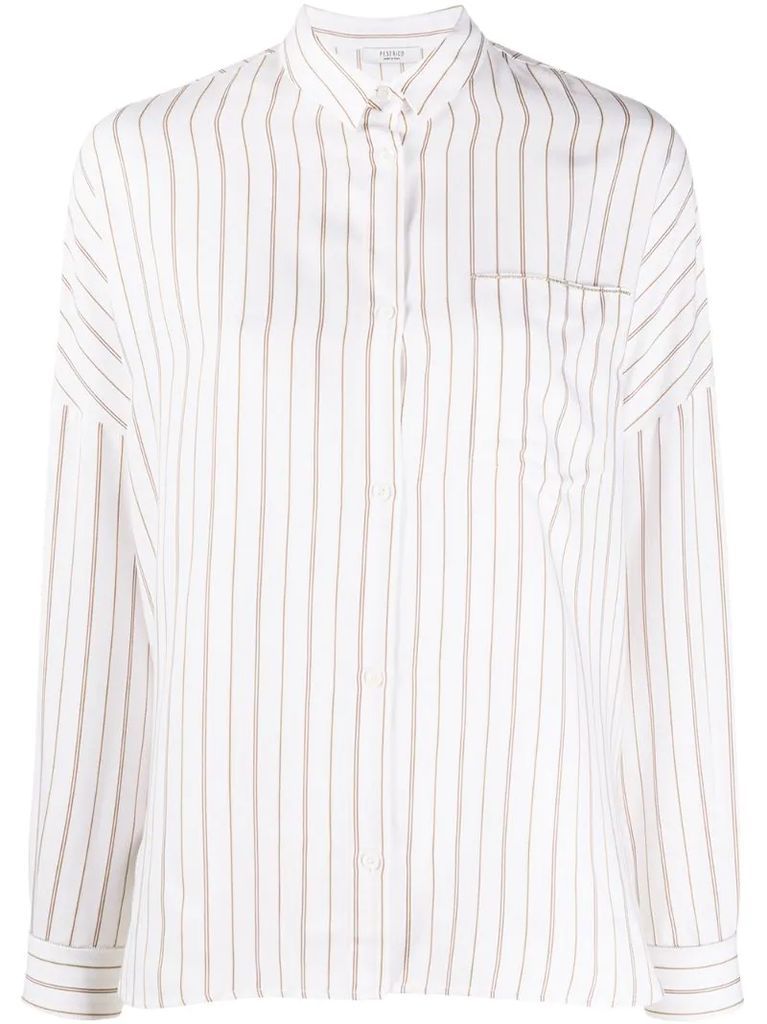 striped long-sleeved blouse