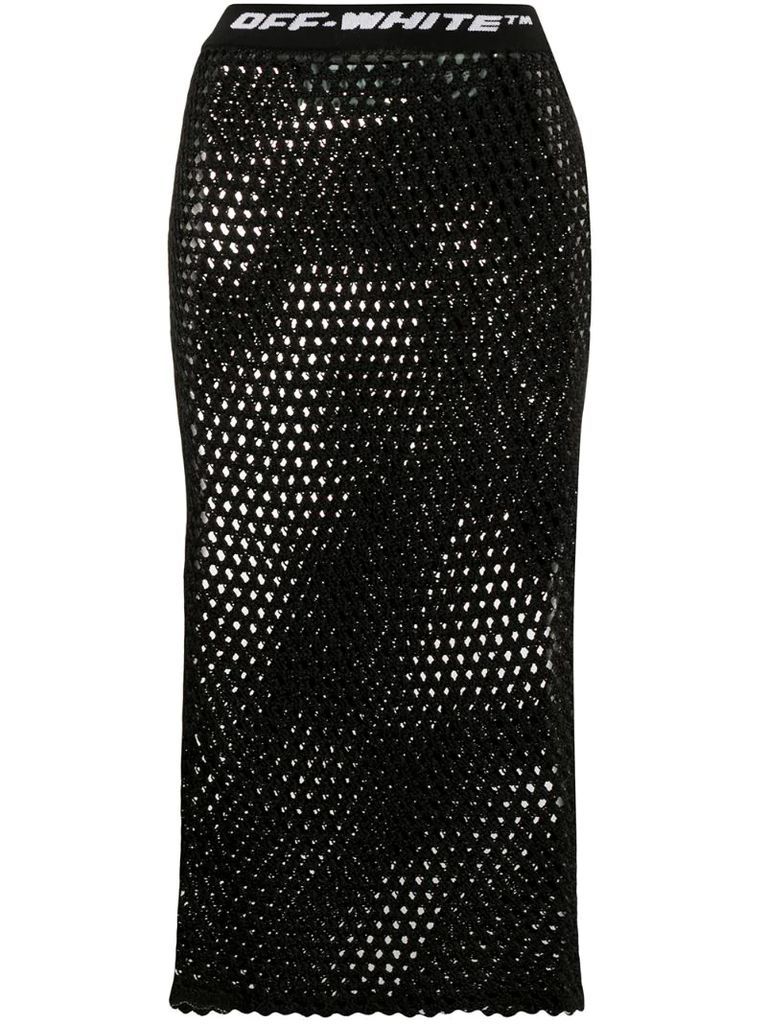logo waistband fishnet skirt