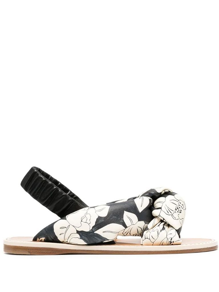 floral print leather sandals