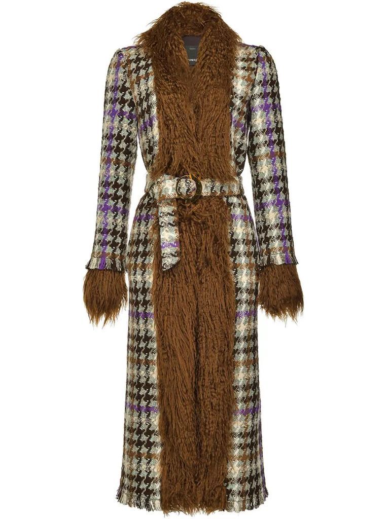 fur-panelled houndstooth coat