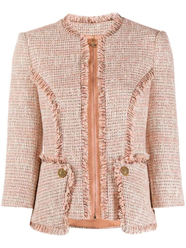 fringed-trim tweed jacket