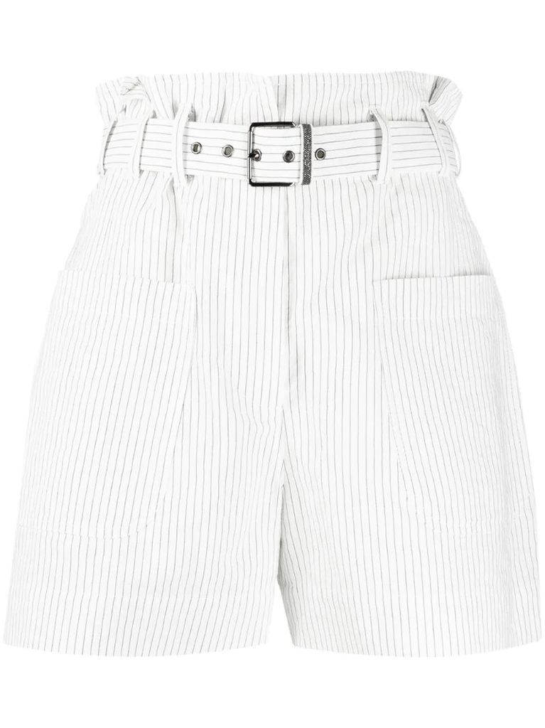 stripe print belted shorts
