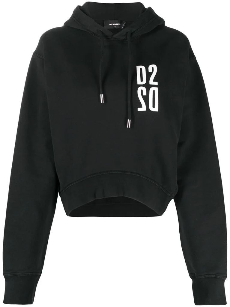 cropped logo-print hoodie