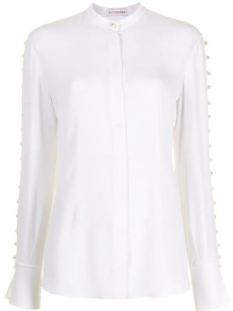 pearl-embellished long-sleeve blouse