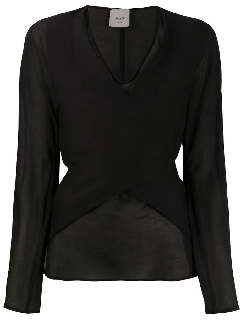 wrap-style front tie back blouse