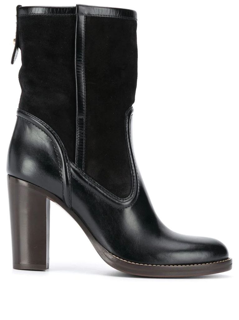 leather high heeled boots