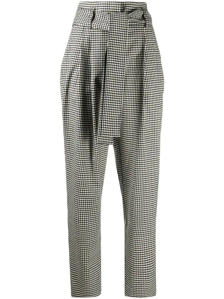 checked tapered-leg trousers