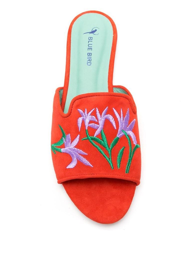 embroidered slide sandals