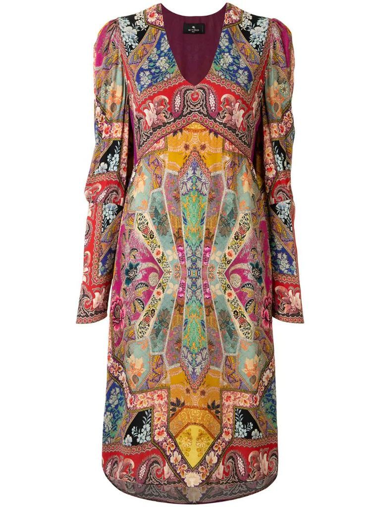 patchwork-print midi dress