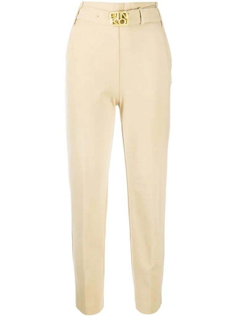 belted high-waisted trousers
