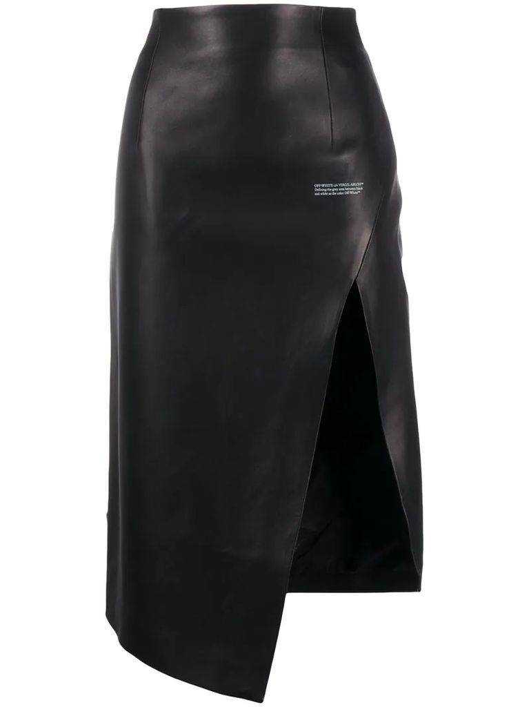 asymmetric slit leather skirt