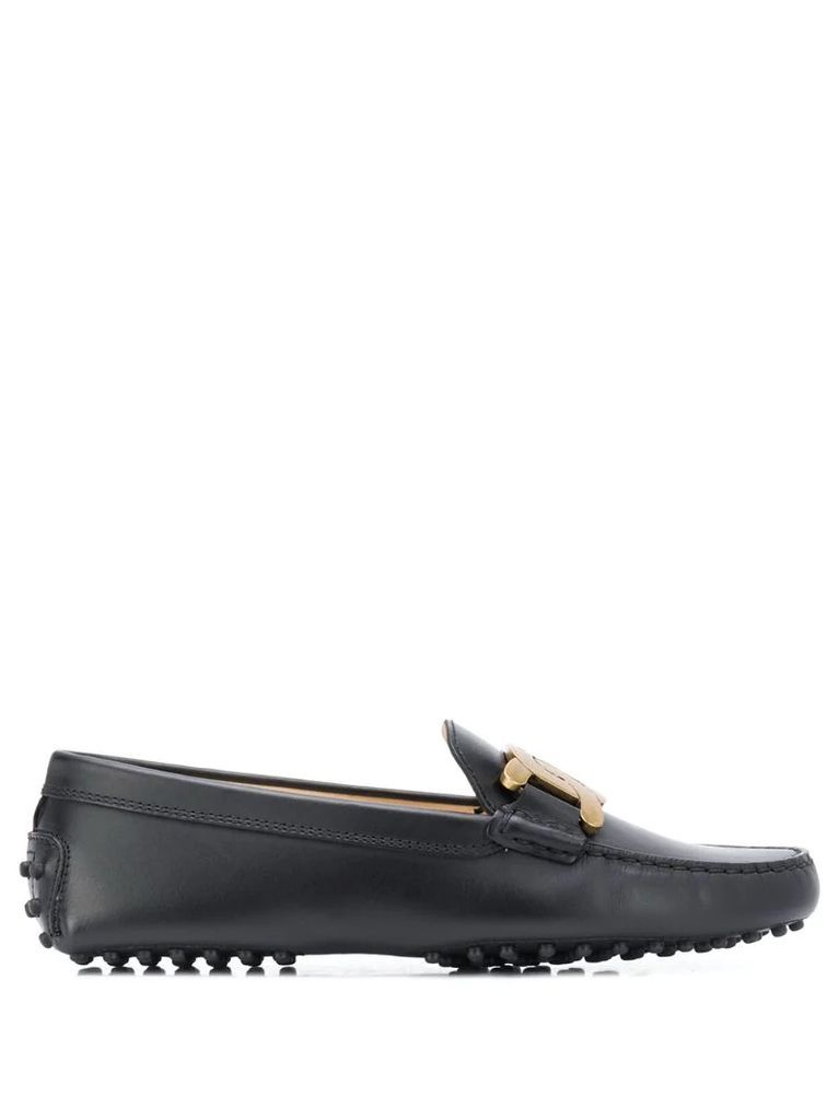 chain buckle leather loafers