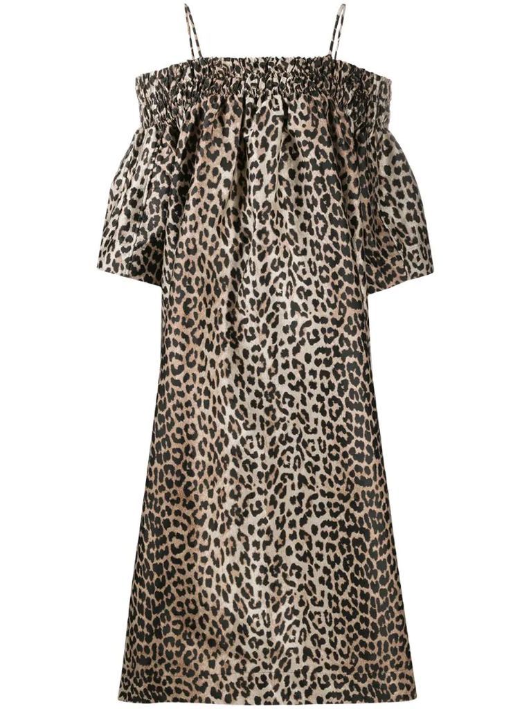 off-shoulder leopard dress