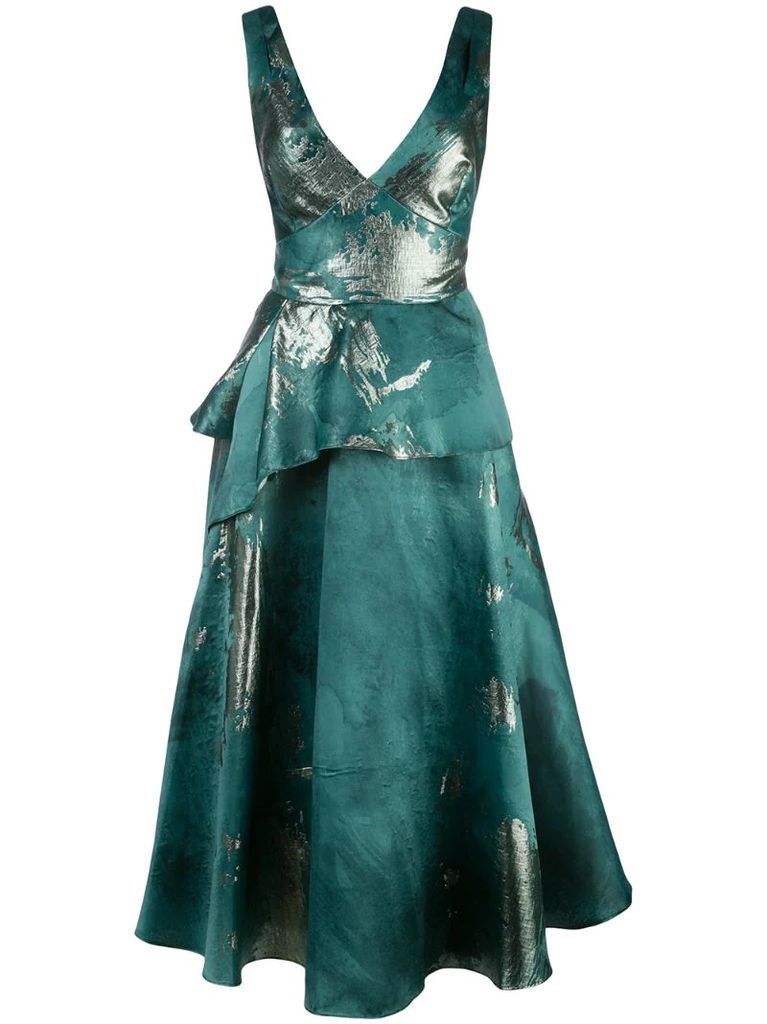 metallic-print flared dress