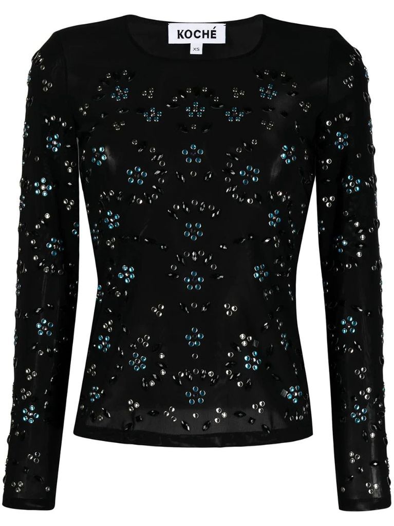 sequin-embellished long sleeved top