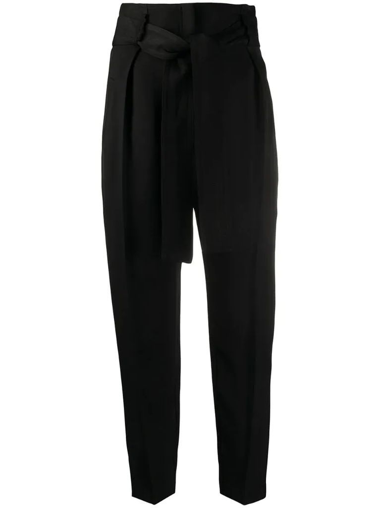 high-waisted tie front trousers