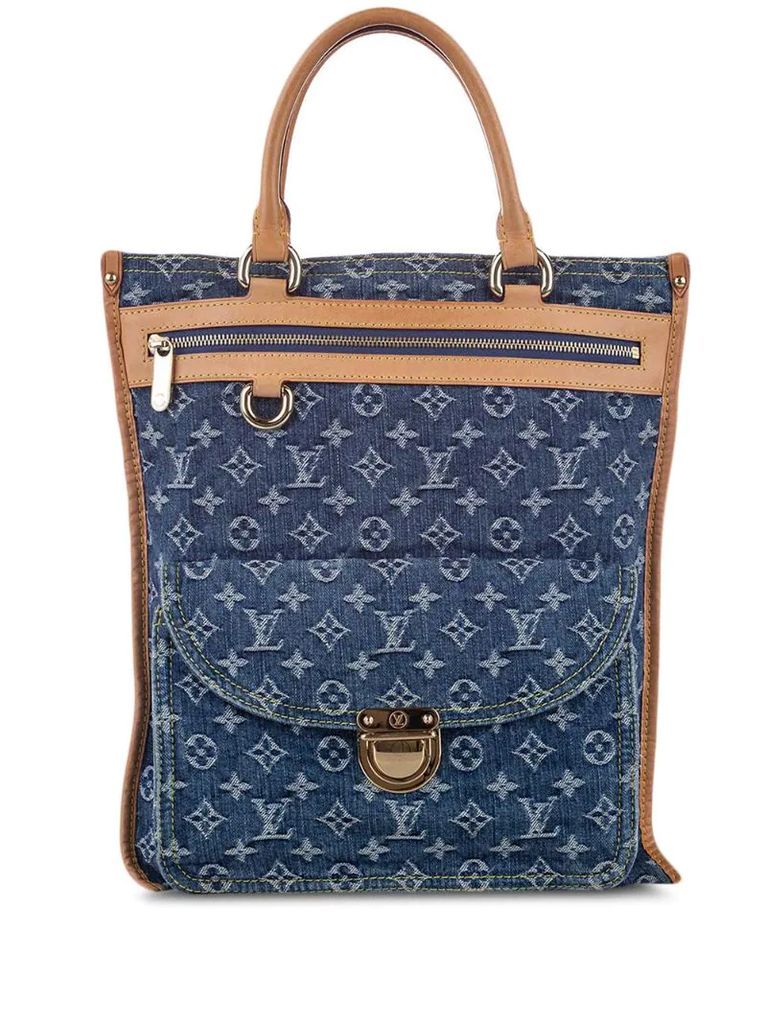 2005 pre-owned monogram denim Sac Plat tote bag