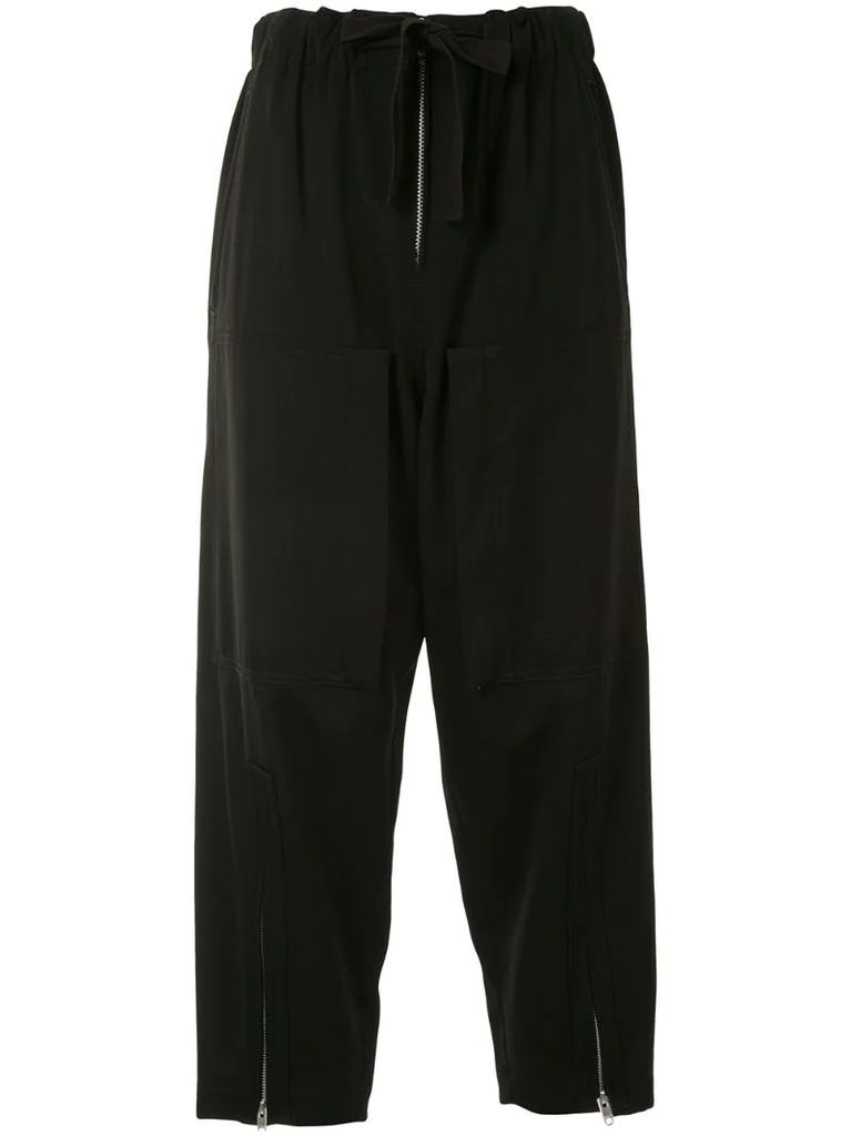 multi-pocket zip cuff cropped trousers