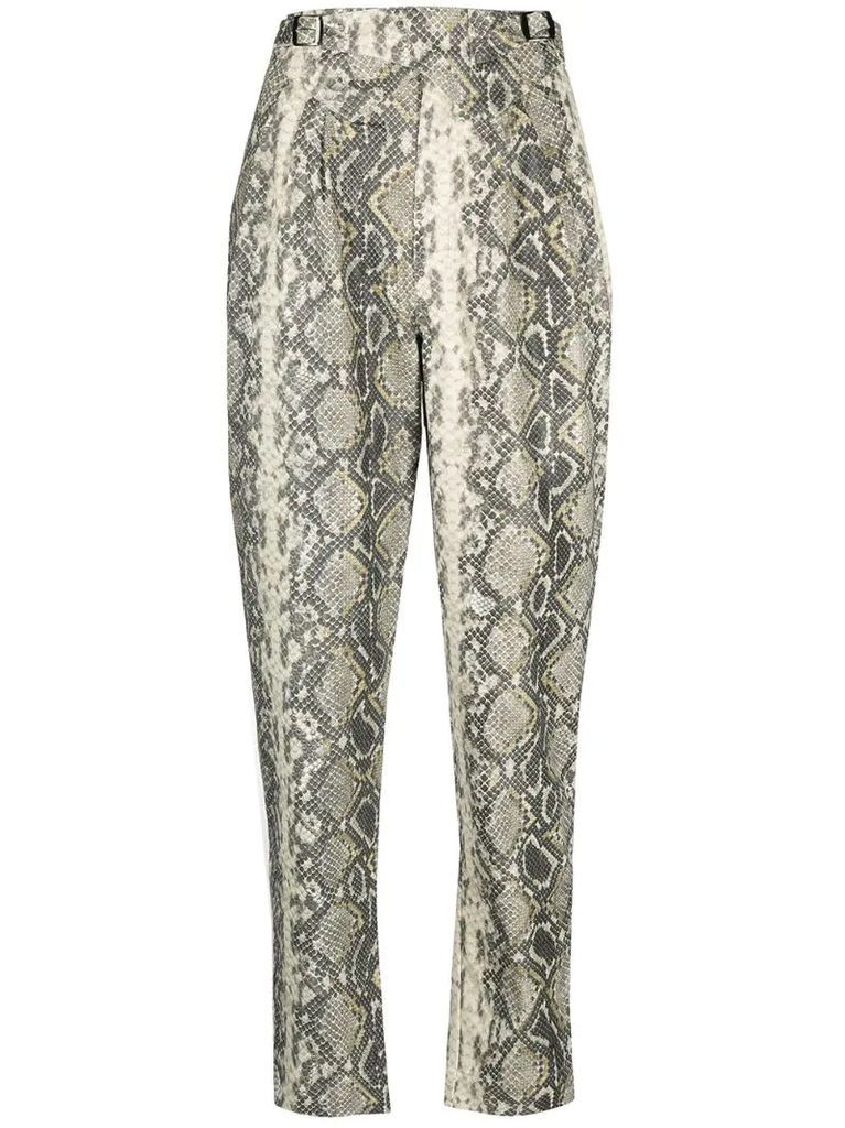 snakeskin-print high-waisted trousers