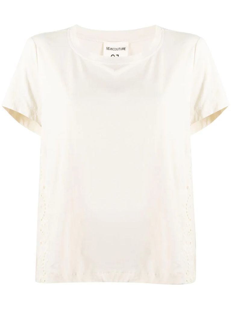 embroidered pleated panel T-shirt