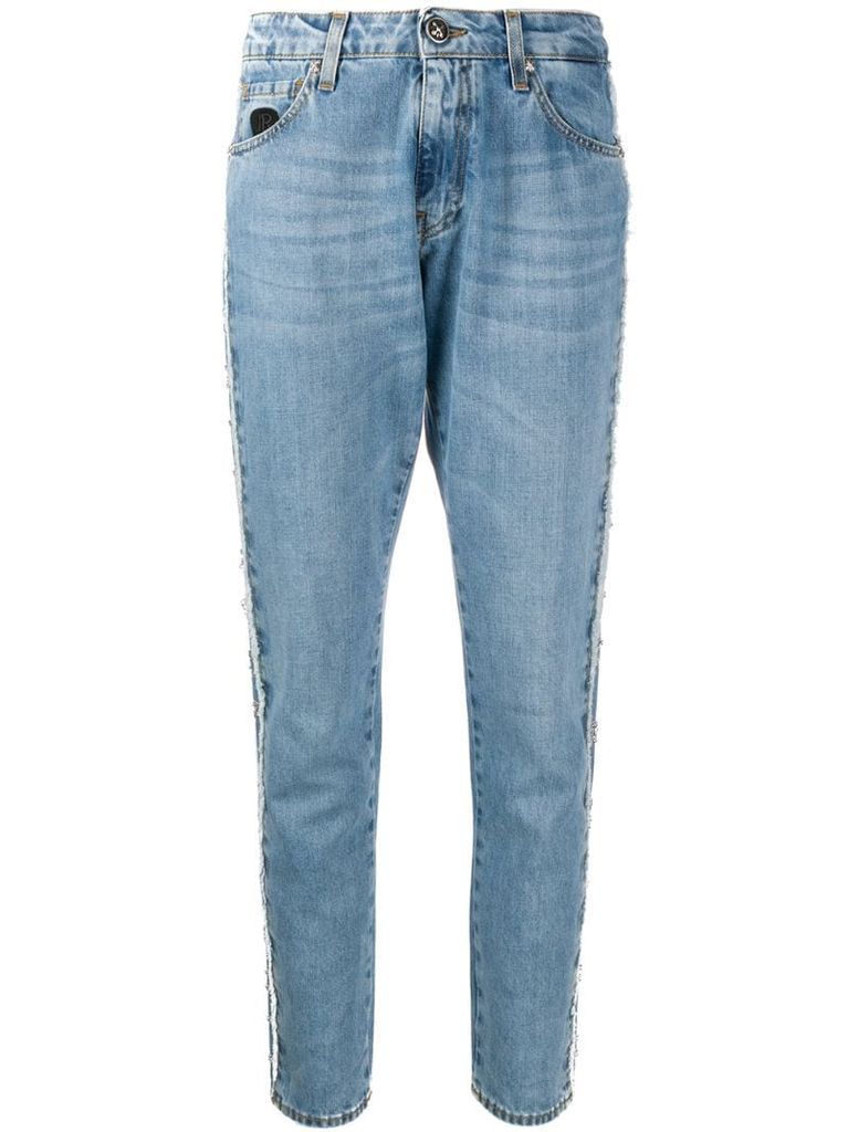 embellished tapered-leg jeans