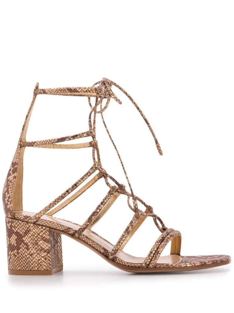 snakeskin-effect 70mm lace-up sandals