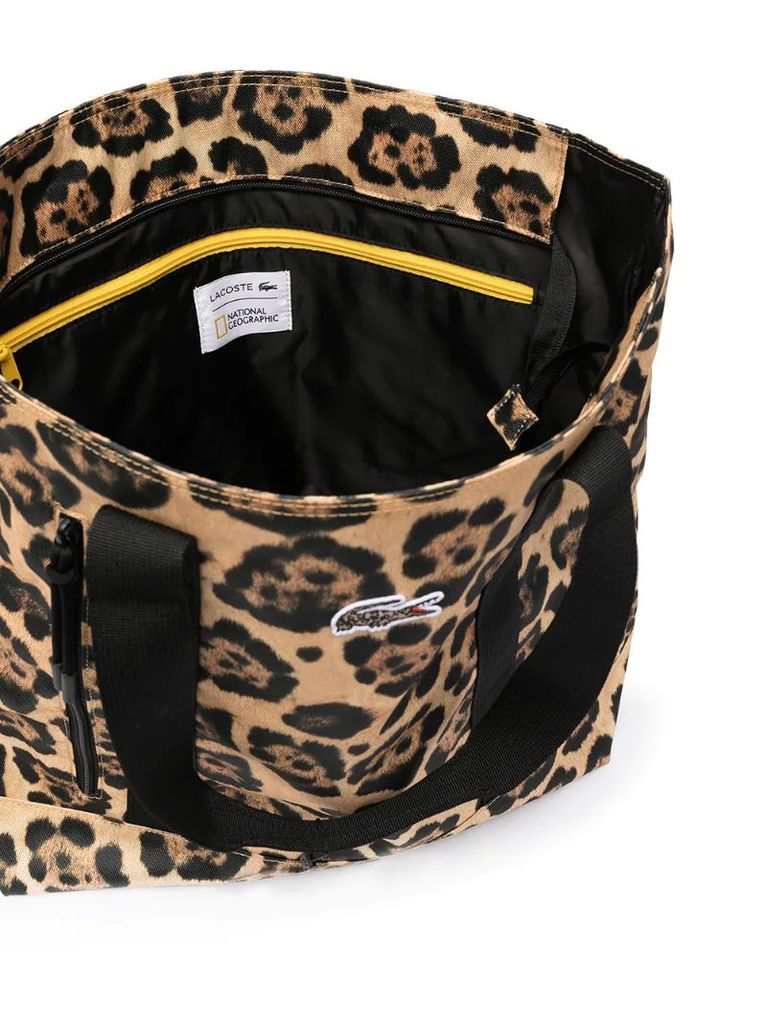 logo-patch leopard-print tote bag