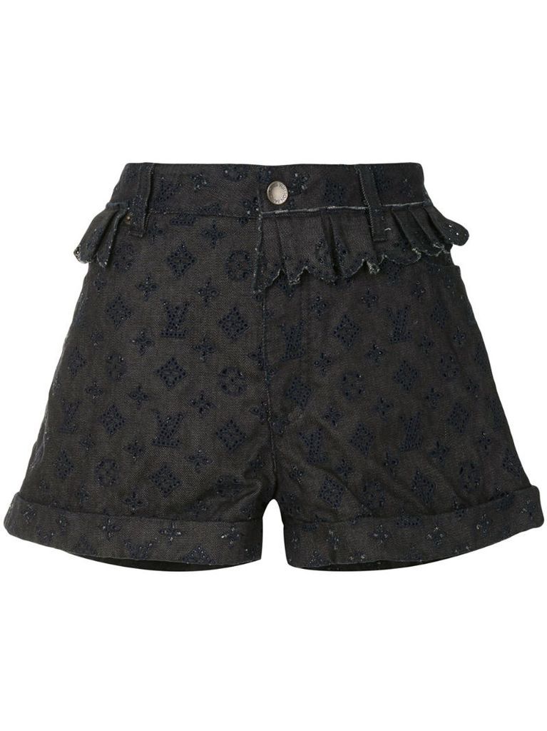 pre-owned monogram embroidery denim shorts