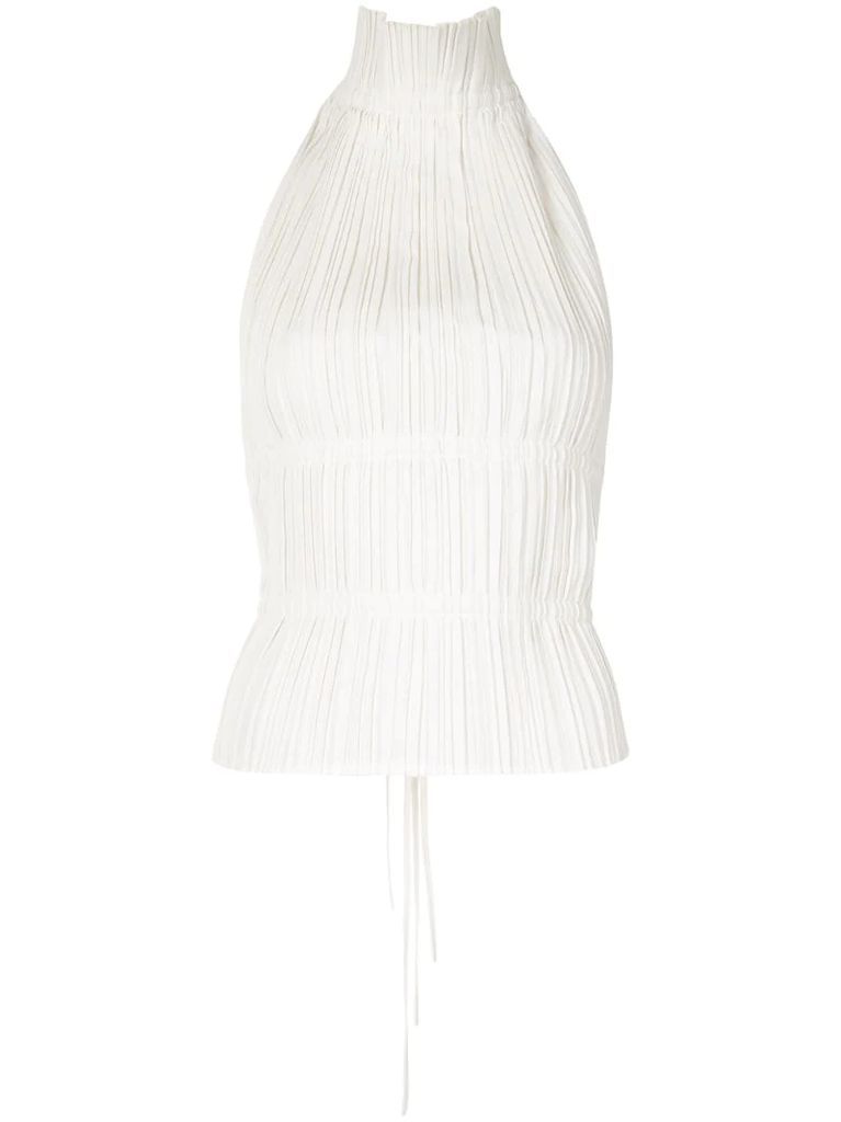 pleated open-back top