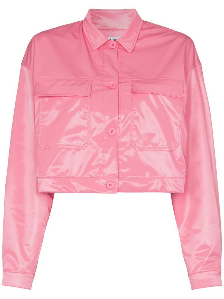 glossy-effect cropped jacket