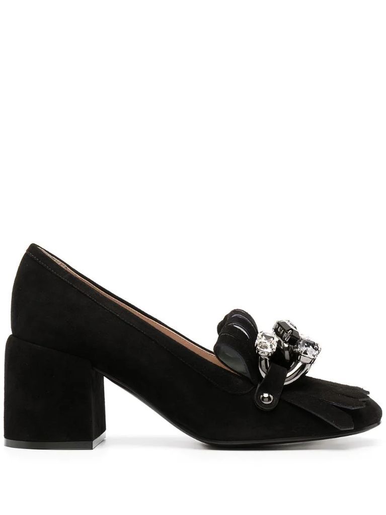 crystal-chain loafer-style pumps