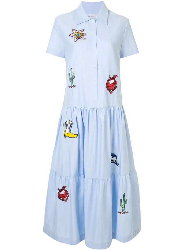 embroidered flared shirt dress