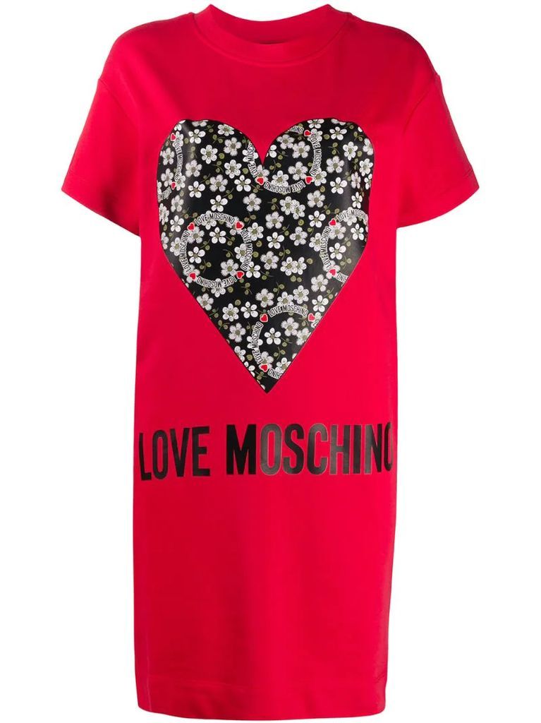 logo heart print T-shirt dress