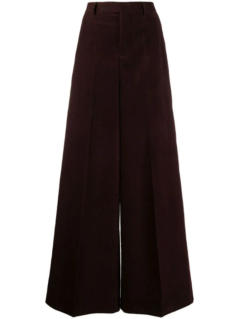 high-waisted corduroy flare trousers