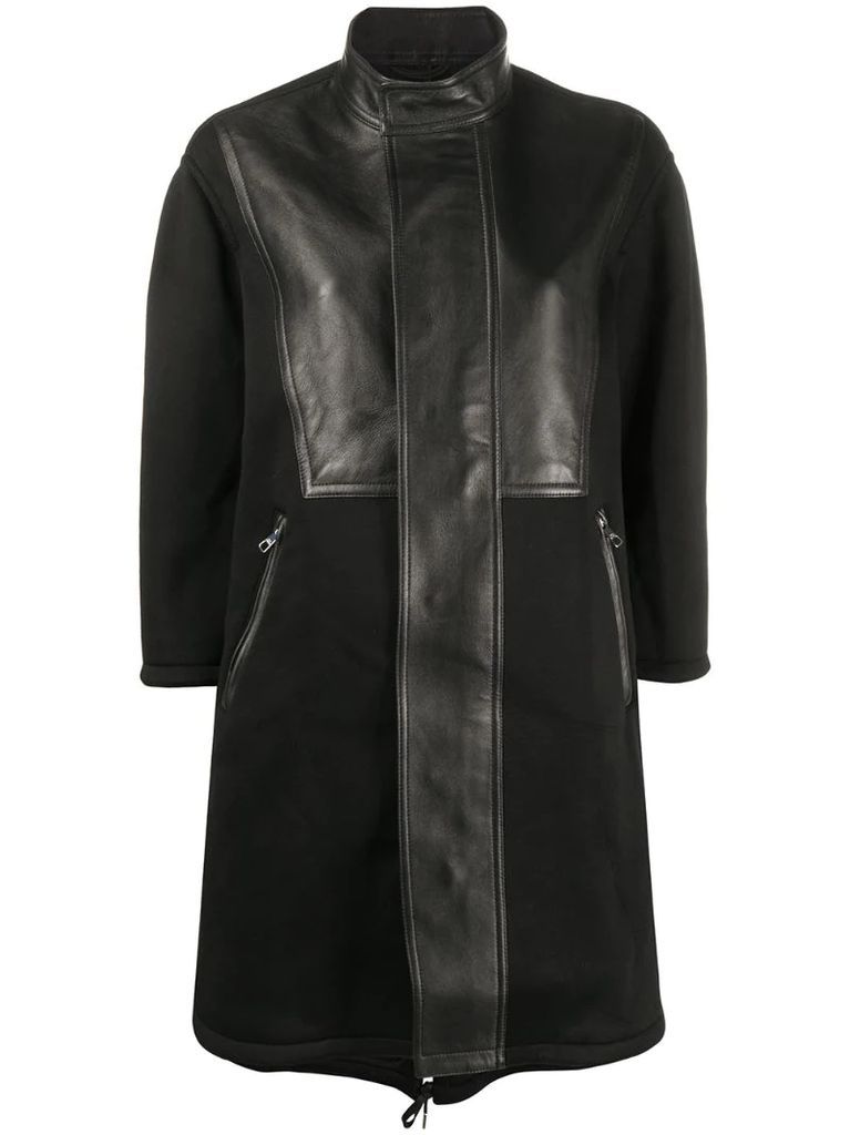 panelled leather coat