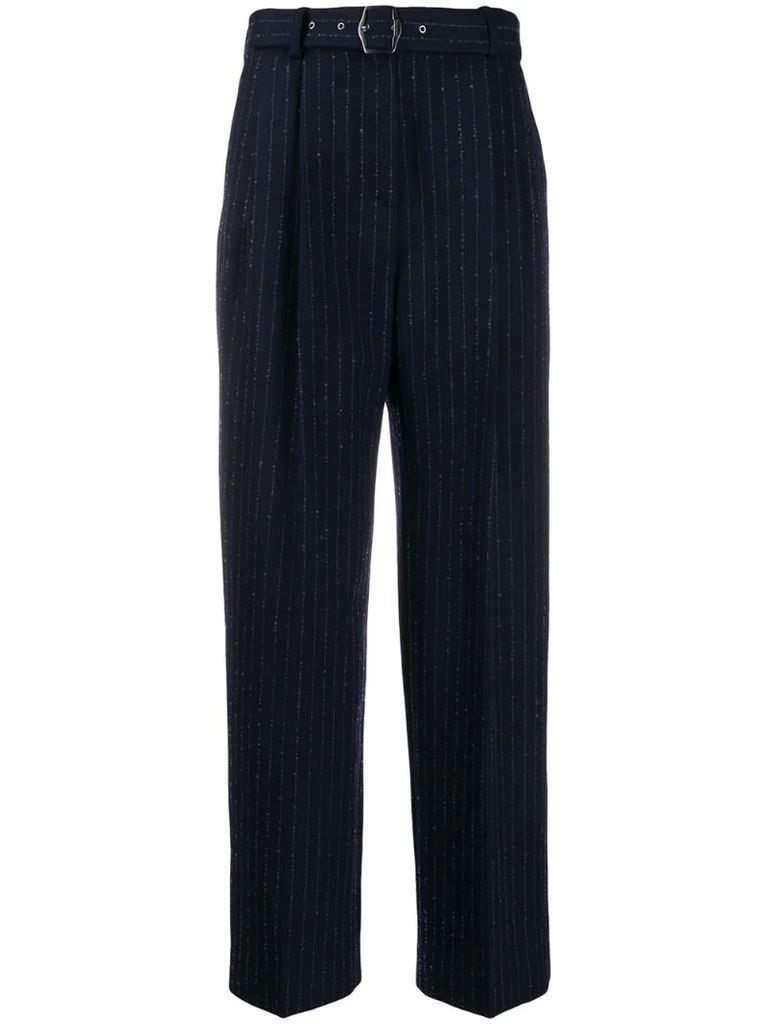 straight pinstriped trousers