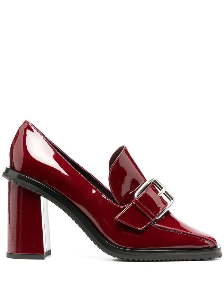 patent leather buckle pumps