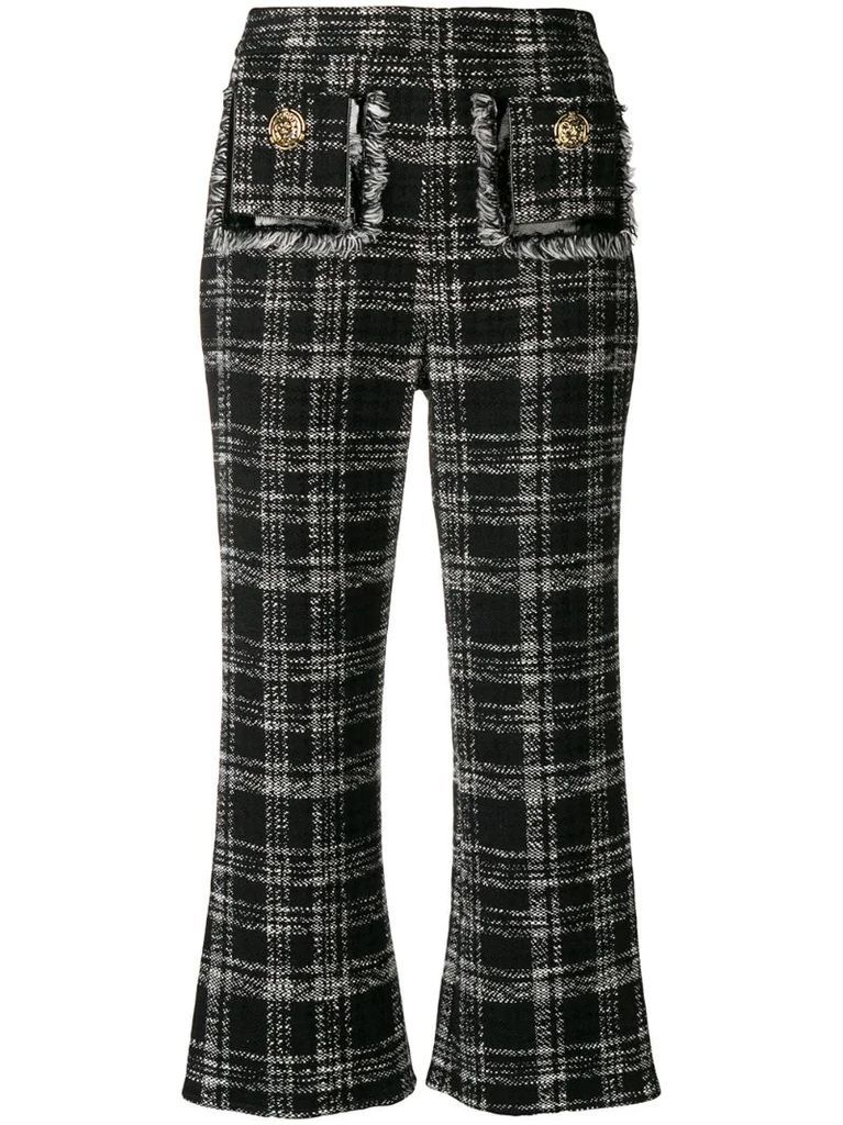 checked print cropped trousers