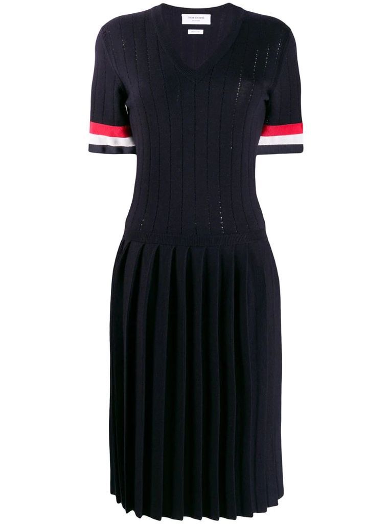 RWB-stripe pleated dress