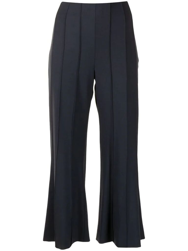 cropped flared pintuck trousers