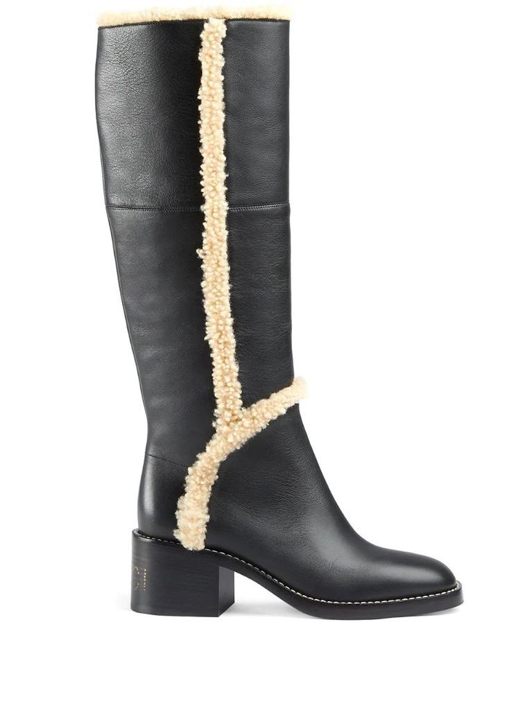 shearling-trim knee-high boots