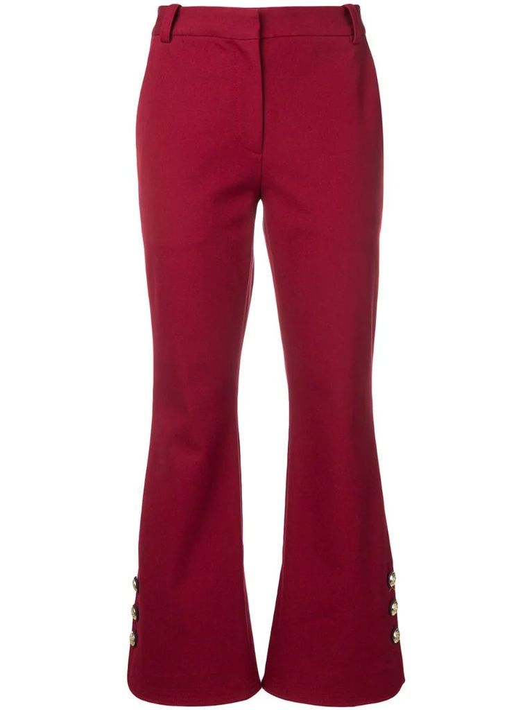 Cropped Crosby Cotton Twill Flare Trousers with Sailor Buttons