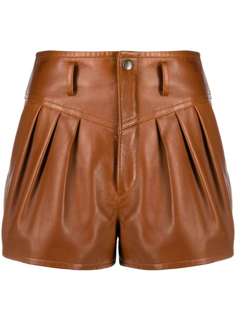 high-rise pleated leather shorts
