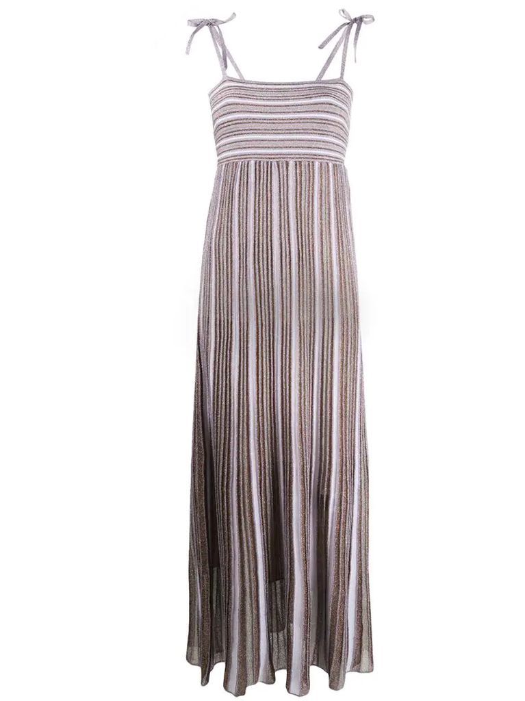pleated stripe maxi dress