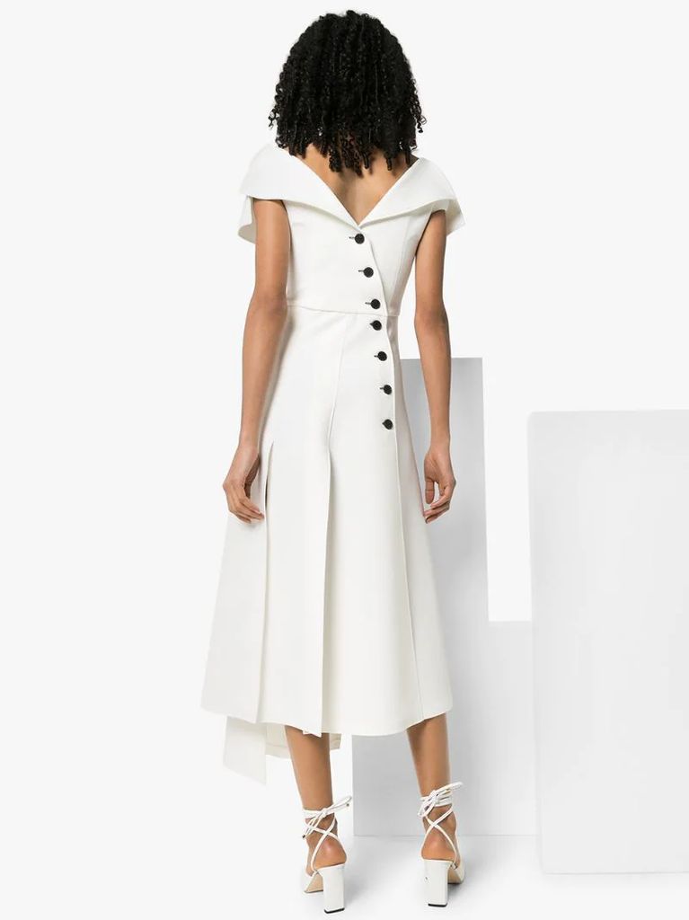 off-the-shoulder asymmetric midi dress