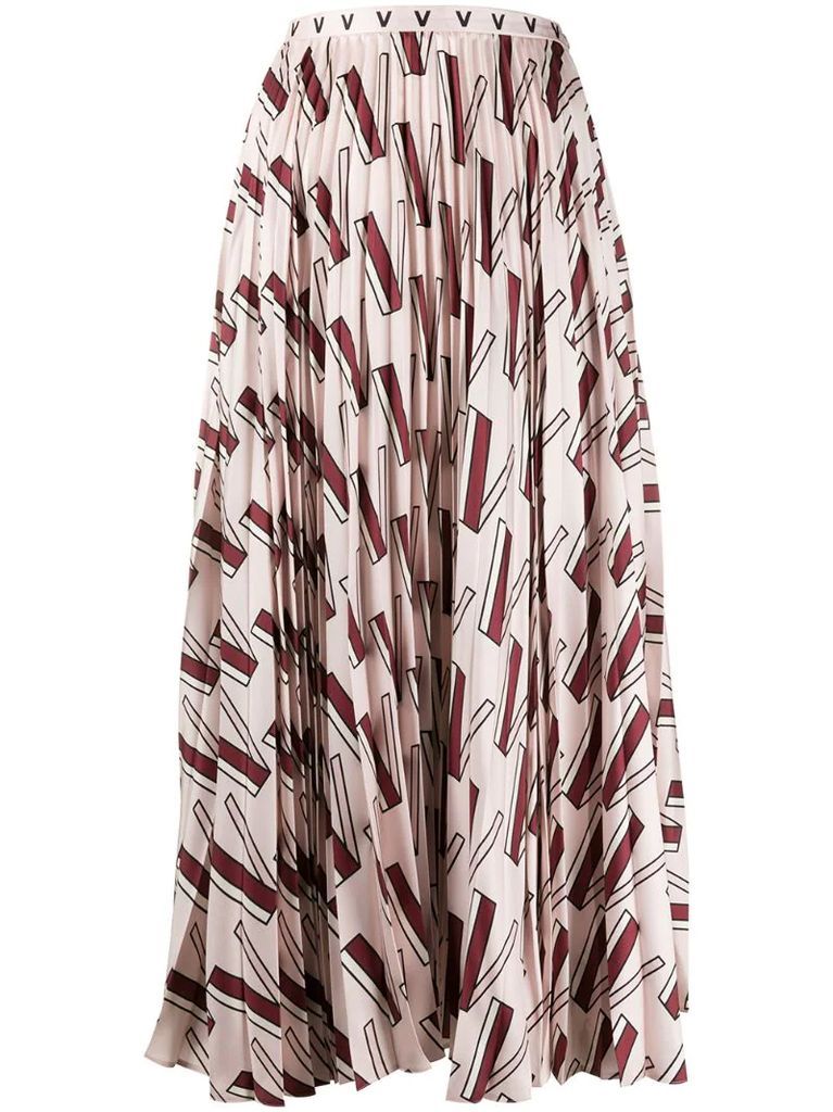 V-print pleated skirt