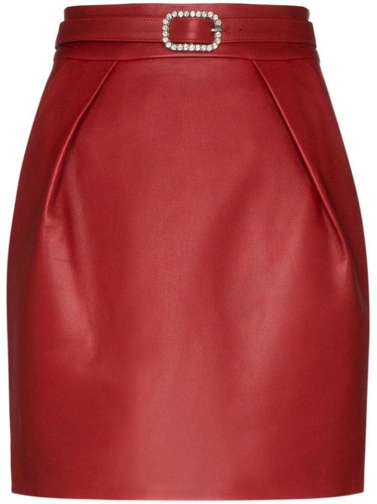 crystal-embellished leather mini skirt