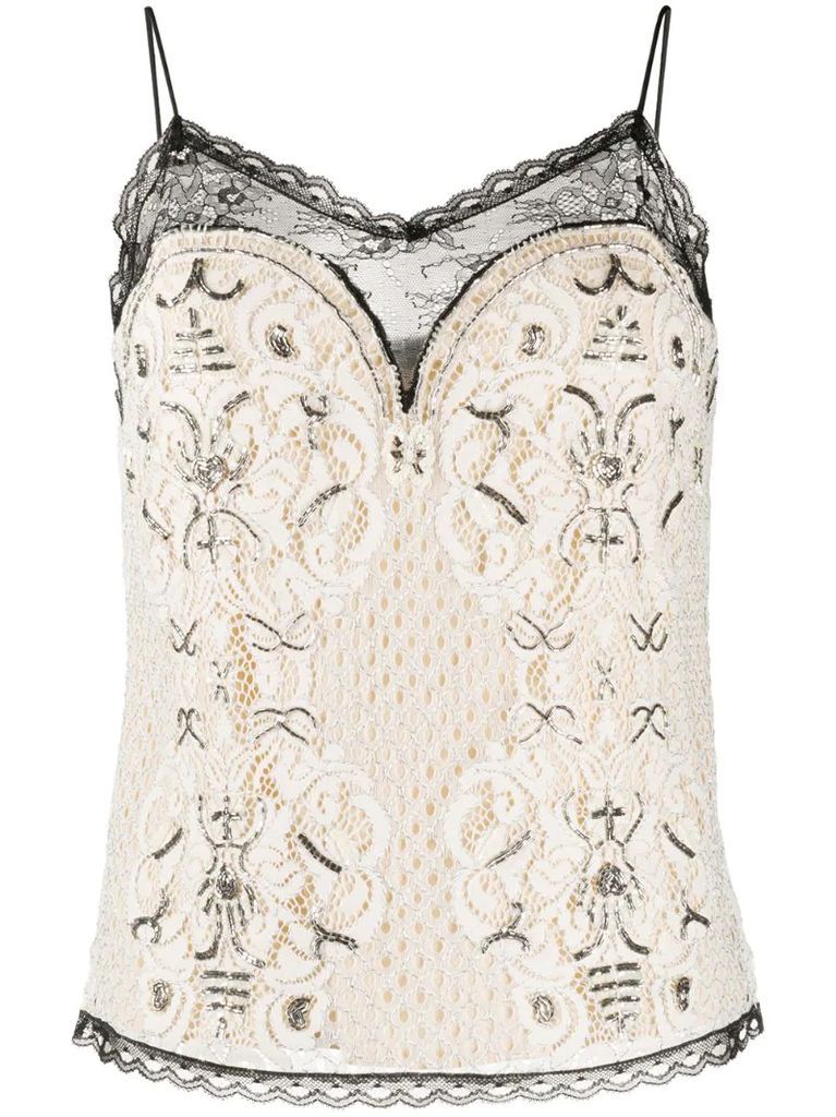 lace bead-embroidered cami top
