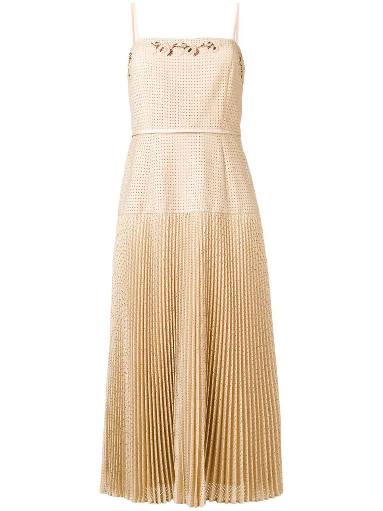 perforated pleated dress