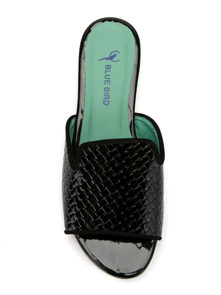 patent leather woven mules